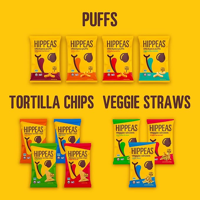 Hippeas Chickpea Puffs, Cheezy Vibes, 4 Ounce (Pack of 6), 4g Protein, 3g Fiber, Vegan, Gluten-Free, Crunchy, Plant Protein Snacks