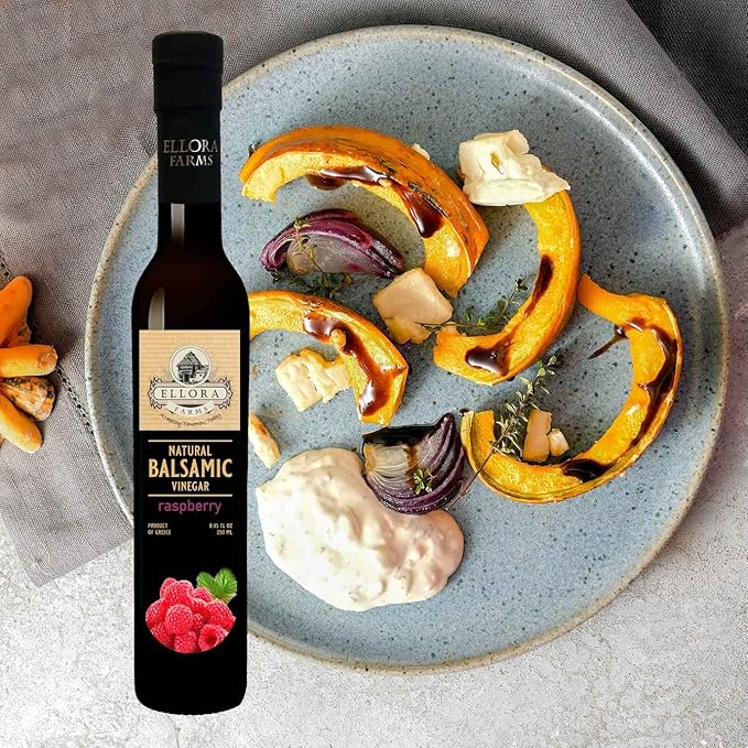 Ellora Farms, Raspberry Balsamic Vinegar, Thick and creamy, Barrel aged, No-added sugar, Award Winning, Glass bottle, 8.45 oz., Pack of 1