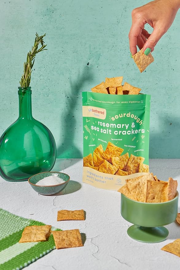 Unbothered Foods Rosemary & Sea Salt Sourdough Crackers - Gut-Friendly & Easy to Digest, Non-GMO, No Added Sugar, Nut-Free, Perfect for Cheese & Snacks, 100% Naturally Fermented (3-pack)