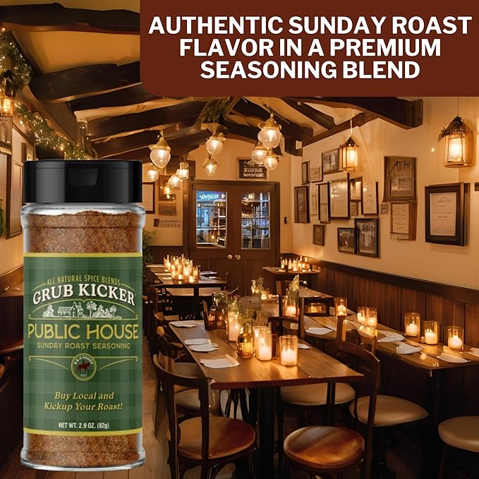 Grub Kicker Public House Sunday Roast Seasoning - 2.9 oz Bottle - Prime Rib, Pot Roast, and Beef Tenderloin Spice Rub - Perfect for Slow Cooker Meals and Savory Dishes