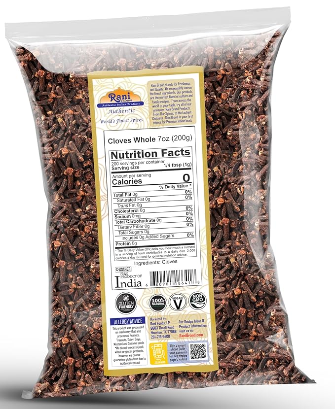 Rani Cloves Whole (Laung) 7oz (200g) Great for Food, Tea, Pomander Balls and Potpourri, Hand Selected, Spice ~ All Natural | NON-GMO | Kosher | Vegan | Gluten Friendly | Indian Origin