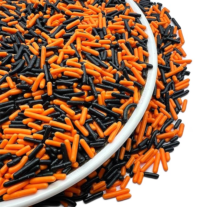 SE Si&Moos Black and Orange Sprinkles Edible Black and Orange Jimmies Soft Jimmy Sprinkles Halloween Cake Decorations Christmas Cookie Decorations for Cake Decorating,Ice Cream Toppings & Baking 2.75 OZ