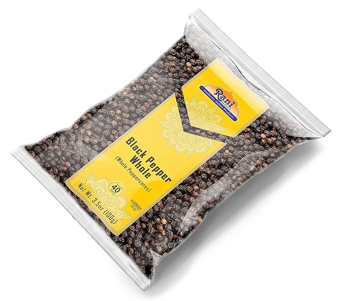 Rani Black Pepper Whole (Peppercorns), Premium MG-1 Grade 3.5oz (100g) ~ All Natural | Gluten Friendly | Non-GMO | Kosher | Product of Vietnam | Perfect size for Grinders!