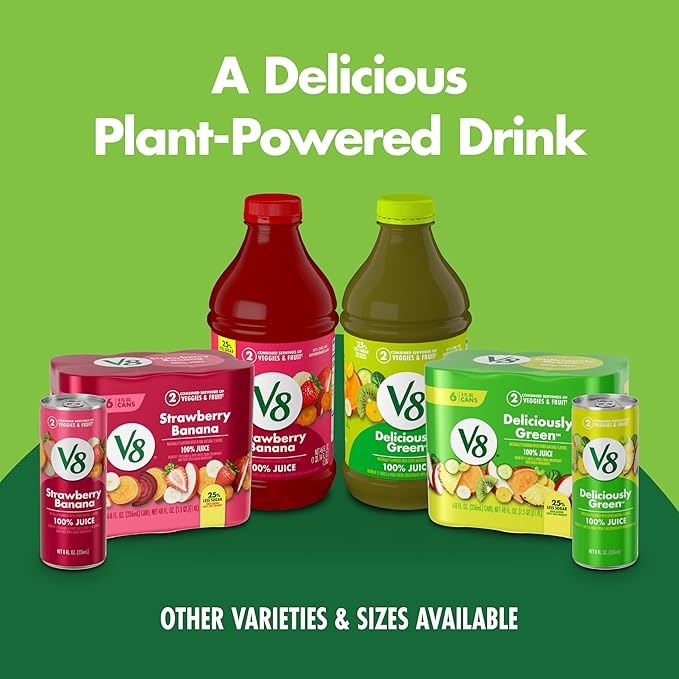 V8 Strawberry Banana 100% Fruit and Vegetable Juice, 8 fl oz Can (24 Pack)