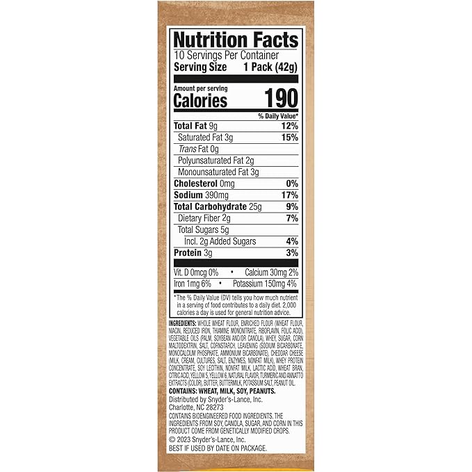 Lance Sandwich Crackers, Made with Whole Grain Crackers, Cheddar Cheese, 10 Packs, 6 Sandwiches Each