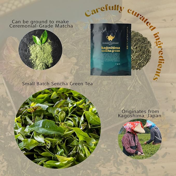 Japanese Sencha Green Tea, Organic Loose Leaf Sencha Tea ??Antioxidant & Detox Support ??Refreshing Hot or Iced Green Tea ??8 oz Resealable Bag (Makes 100 Cups) ??The Elegant Elephant