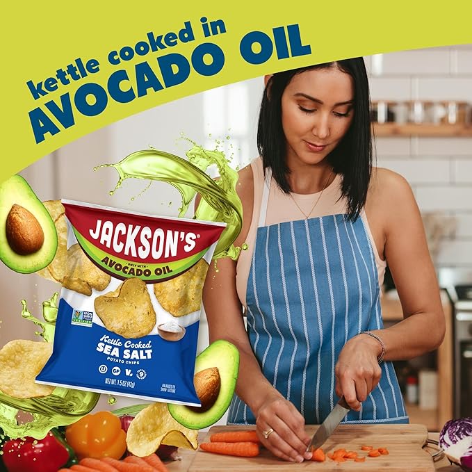 Jackson?™s Potato Classic Kettle Chips with Sea Salt (1.5oz, Pack of 10) - Made with Premium Avocado Oil - Allergen-friendly, Gluten Free, Peanut Free, Vegan, Kosher - Shark Tank Product