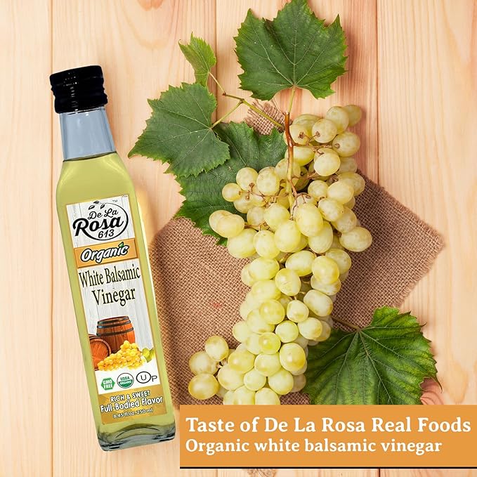 De La Rosa Organic White Balsamic Vinegar, Aged in Spanish Wood Barrels, Kosher for Passover, Vegan & Gluten-Free, Great for Salad Dressing, Marinades, Organic Balsamic Vinegar 8.45 Oz (Pack of 2)