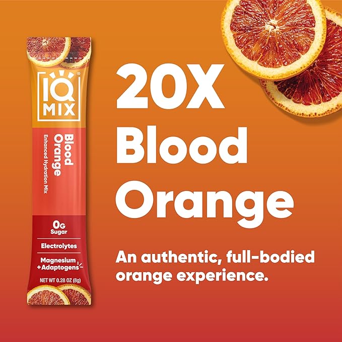 IQMIX Hydration Electrolyte Powder ??4-in-1 Formula for Hydration, Mental Clarity, Mood and Recovery ??Sugar-Free Drink Mix, Keto, Magnesium L-Threonate, Lion?™s Mane ??20 Count Blood Orange