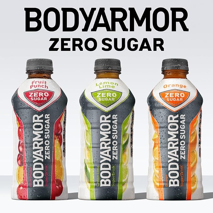 BODYARMOR ZERO Sugar Fruit Punch, Sugar Free Sports Drink - Low-Calorie Hydration - Natural Flavors with Potassium Packed Electrolytes, Antioxidants, and B-vitamins, 28 fl oz (Pack of 12)