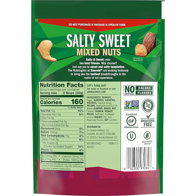 Emerald Nuts, Salty Sweet Mixed Nuts, 5.5 Oz (Pack of 2)