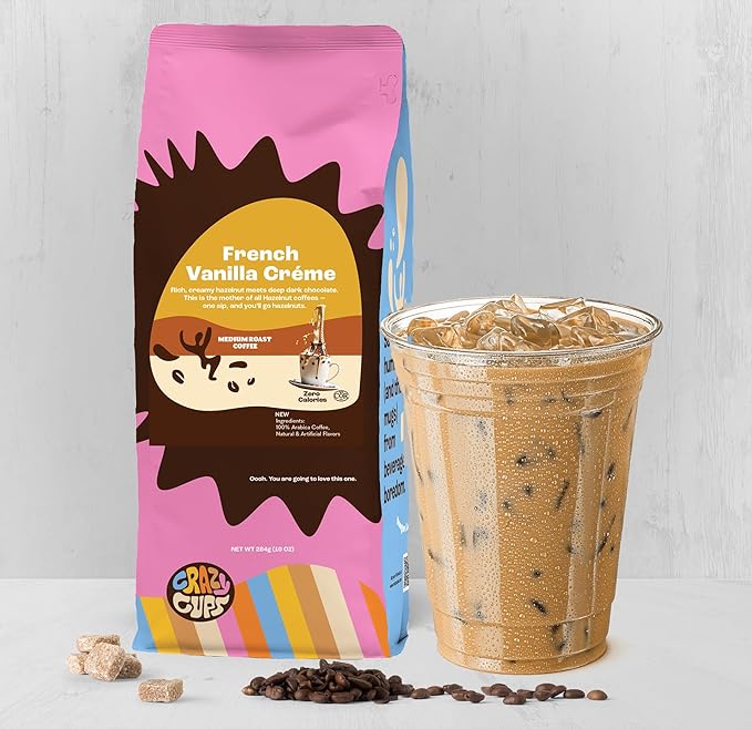 Crazy Cups French Vanilla Coffee, Flavored Ground Coffee (French Vanilla Creme), Pack of 3