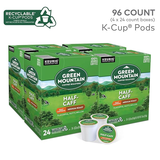 Green Mountain Coffee Roasters Half Caff Coffee, Keurig Single-Serve K-Cup pods, Medium Roast, 96 Count