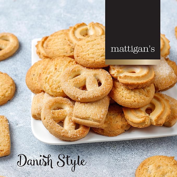 Mattigan's Butter Cookies Traditional Danish Style Cookie Assortment, 16 Oz Tin, Gourmet Gifts for Holidays, Birthday, Special Occasions, Snack Gift, Assorted Cookie Dessert Sweets, Reusable Metal Tin
