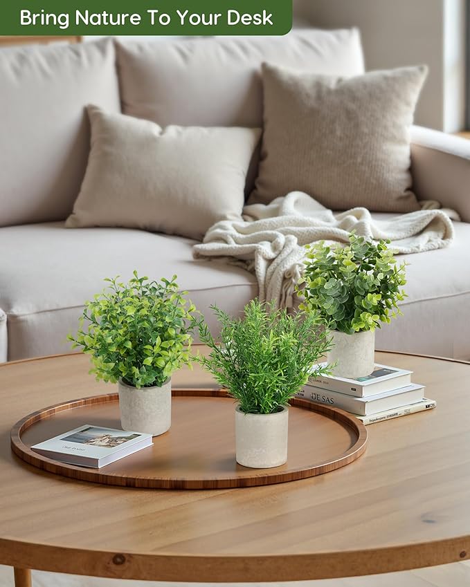 Velener 3 PCS Small Fake Eucalyptus Plant Artificial Potted Plants Indoor for Desk, Shelf, Home Decor Realistic Faux Plant for Office, Bathroom/Living Room Decoration (Sage Green)