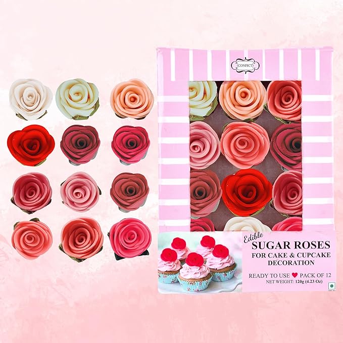 Confect Edible Flower | Edible Flower for cake decorations | Edible Flower Cupcake Toppers | Cupcakes & Doughnut Edible Toppers | Ombre-6| Flower- Vegan, Gluten-Free, Soy-Free, Dairy-Free, Palm Oil-Free -Pack of 12