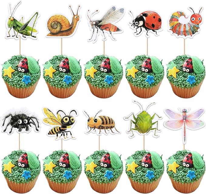 40 Pack Nature Insect Cupcake Toppers Dragonfly Snail Cupcake Picks Hawaiian Beach Insect Happy Birthday Anniversary Wedding Cake Decorations Party Supplies