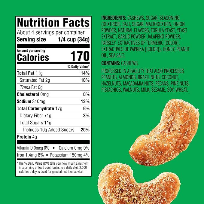 Emerald Nuts Hot Honey Cashews (1-Pack) | 5oz Resealable Bag | Kosher Dairy Certified, Non-GMO, Contains No Artificial Preservatives, Flavors or Synthetic Colors