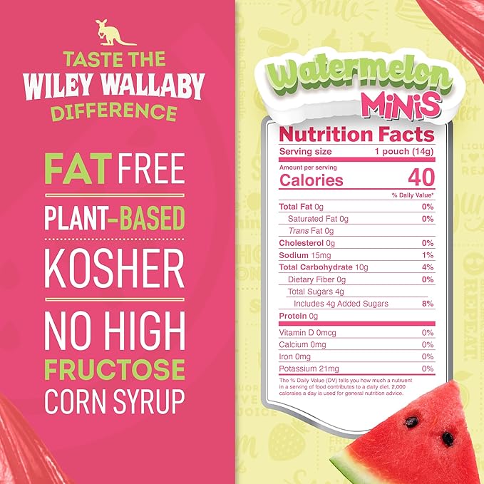 Wiley Wallaby Mini Licorice Bites 0.5 Ounce Classic Gourmet Soft & Chewy Australian Watermelon Licorice Candy Bags, 80 Pack