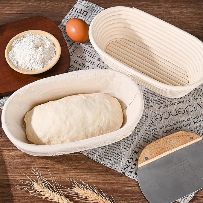 Saint Germain Bakery Premium Round Bread Banneton Basket with Liner - Perfect Brotform Proofing Basket for Making Beautiful Bread (10" Oval (2x count))