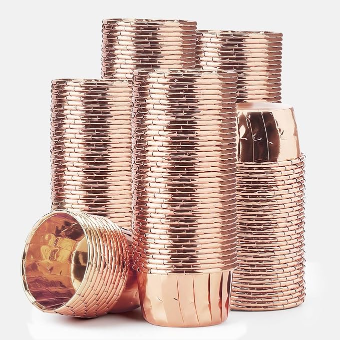EUSOAR Cupcake Liners, 200pcs 3.5oz Disposable Ramekins Muffin Dessert Containers, Aluminum Foil Wrappers Paper Cupcake Liners Mini Cheesecakes Cups Holder for Birthday Wedding Party-Rose Gold