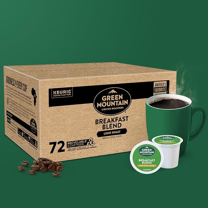 Green Mountain Coffee Roasters Breakfast Blend Single-Serve Keurig K-Cup Pods, Light Roast Coffee, 72 Count