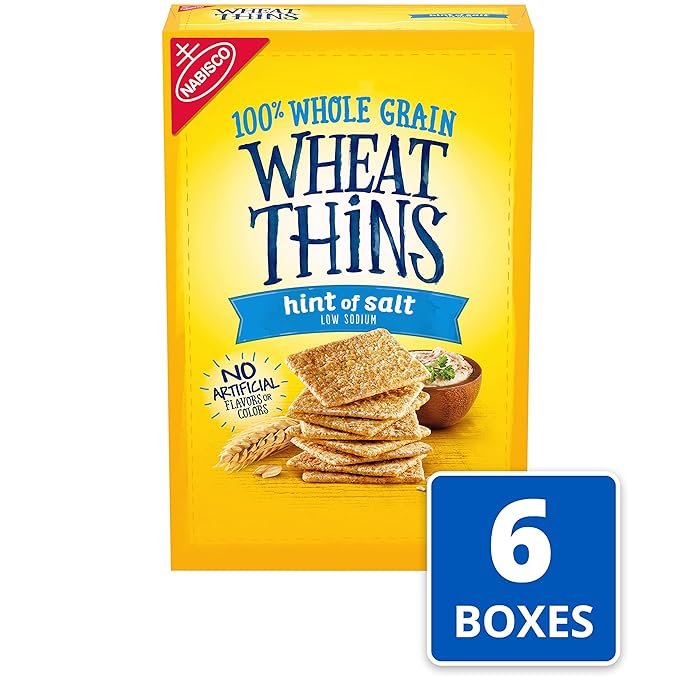 Wheat Thins Hint of Salt Low Sodium Whole Grain Wheat Crackers, 6-8.5 oz Boxes (Pack of 2)