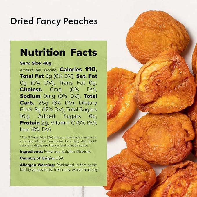 NUTS U.S. - Dried Fancy Peaches | Natural Snack | Fruity Aroma| No Added Sugar and Non GMO | Vegan and Gluten Free | Packed in a Resealable Bag!!! (2 LBS)
