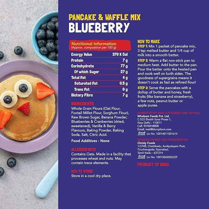 Slurrp Farm Millet Pancake Mix Trial Pack | 4 Flavors: Banana Choco Chip, Chocolate, Blueberry, Classic | No Added Sugar or Salt | Healthy Kids Breakfast | 1.76 Oz (Pack of 4)