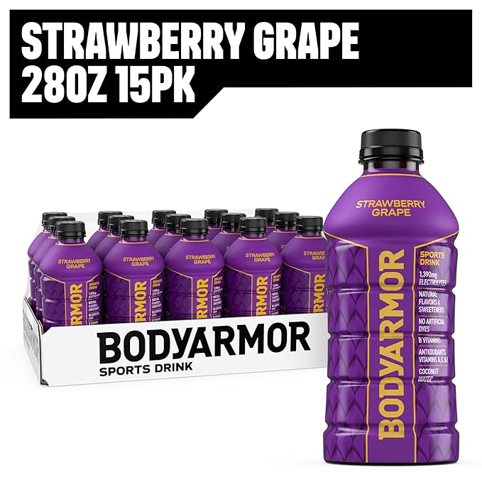 BODYARMOR Sports Drink Sports Beverage, Strawberry Grape, Coconut Water Hydration, Natural Flavors With Vitamins, Potassium-Packed Electrolytes, Perfect For Athletes, 28 Fl Oz (Pack of 15)