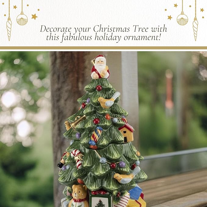 Spode Figural Christmas Tree Cookie Jar - 12.25" Dolomite Holiday Jar with Lid - Festive Tree Decor, Candy Jar for Kitchen Counter, Seasonal Home Decor, Holiday Container