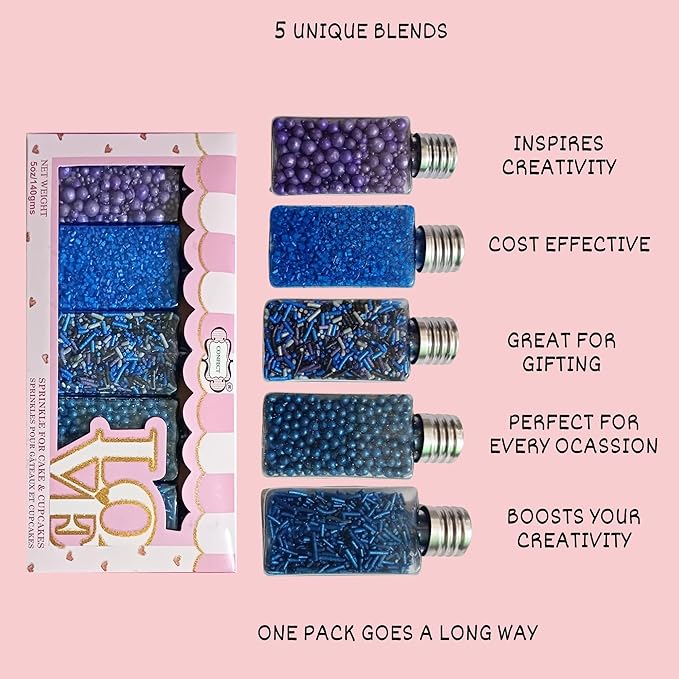 Confect Edible Cake Sprinkles ??Decorating Mix | Navy & Blue Purple Pearls, Silver & Black Jimmies, Blue Sparkling Sugar | Sprinkles for Cake, Cupcake & Cookie Decoration - Vegan, Gluten-Free, Nut-Free, Soy-Free, Dairy-Free, Palm Oil-Free-5 Oz