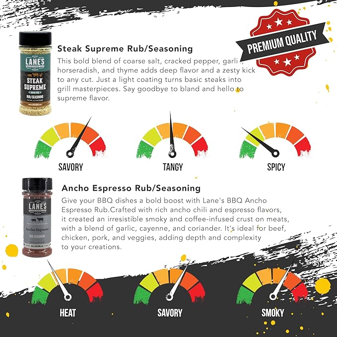 Lane's Steak Me Home BBQ Seasonings and Rubs Gift Set, All-Natural 4 Rubs Seasoning Kit of Q-Nami Seasoning Set, Ancho Espresso Rub, & Scorpion Rub