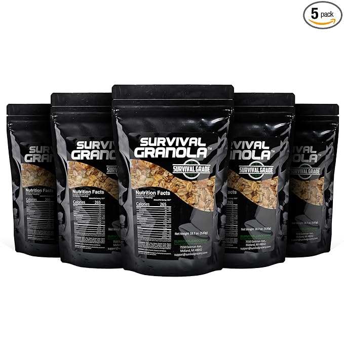 Survival Grocery Organic Ancient Grain Survival Granola??- Gluten Free, Non-GMO, No Added Sugar, High Protein Snack With Nuts, Seeds, Coconut, and Honey - Ideal for Breakfast, Cereal, Yogurt, or Snack (93.50 oz./5 Bags)