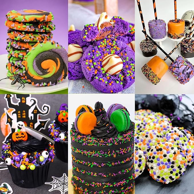 Halloween Sprinkles 4 Cell Edible Candy Eyeball Mix Orange Black Purple Green Sprinkle Jimmies Nonpareils Perfect for Cake Decorations Baking Ice Cream Cookies Cupcake Topper 6.5OZ