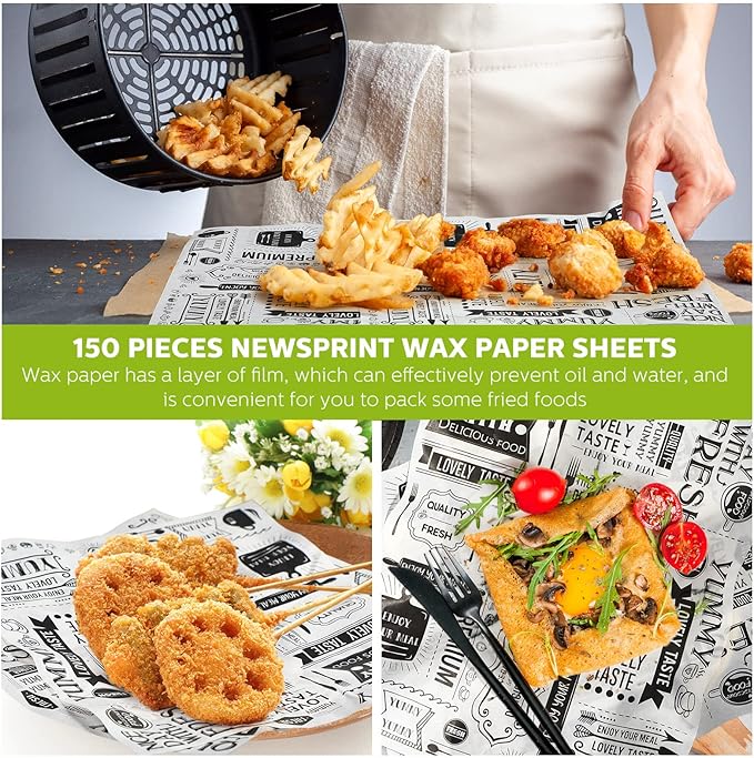 Wax Paper Sheets Deli Newsprint Food Basket Liners Sandwich Wrapping Paper Grease Resistant Waterproof Wrapping Tissue Hamburger Picnic Tissue for Baking Kitchen 8.3 x 9.8 Inch(1000 Pcs)