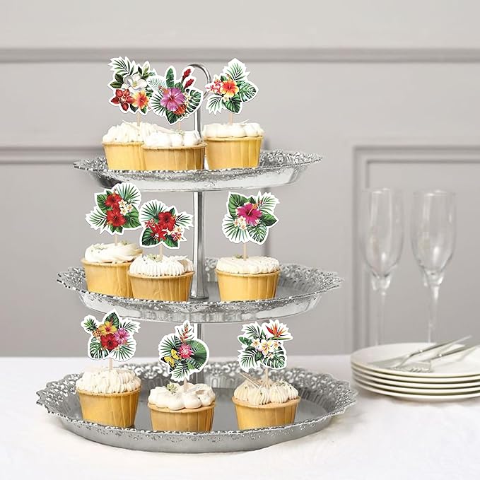 Rsstarxi 36 Pack Tropics Cupcake Toppers Turtle Leaves Flowers Tropical Plants Cupcake Picks for Summer Hawaii Tropics Theme Baby Shower Wedding Birthday Party Cake Decorations