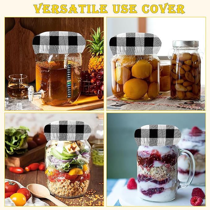 Gray White Plaid Sourdough Starter Cloth Covers Jars Or Kombucha Kefir Fermentation Cheese Fabric Lids, Gifts for Women Baker Fit Jars Mouth from 3-4 inch, 5 Pack