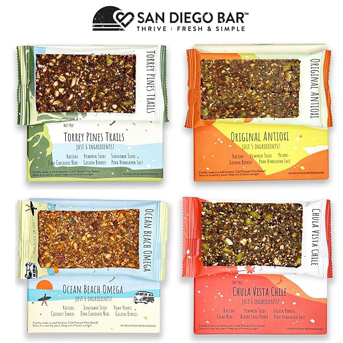 San Diego Bar | Raw, Vegan, Gluten & Soy Free Nutrition Meal Bar with No Added Sugars - 10g Protein from Only 6 All Natural Whole Food Ingredients. (2.22 Oz Energy Bars, Variety 12 Pack)