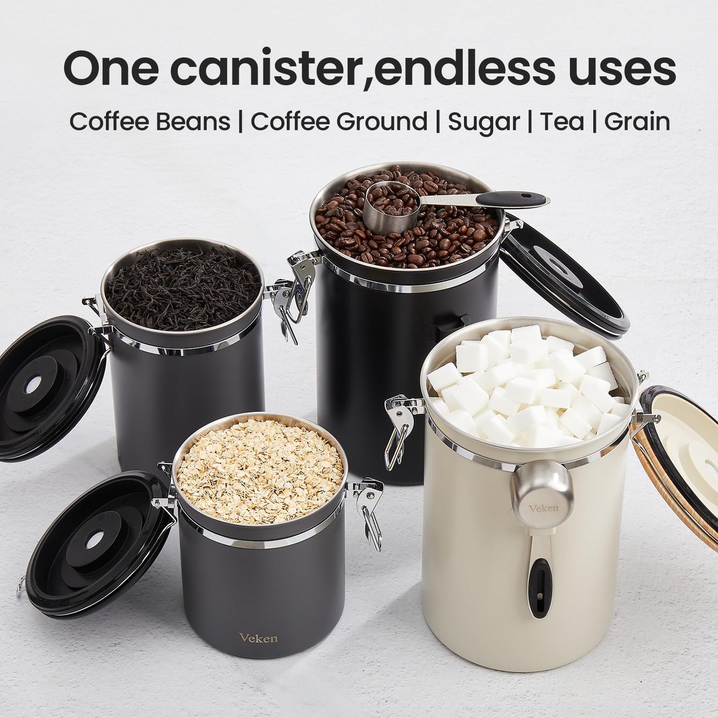 Veken Coffee Canister, Airtight Stainless Steel Food Storage Container,16OZ