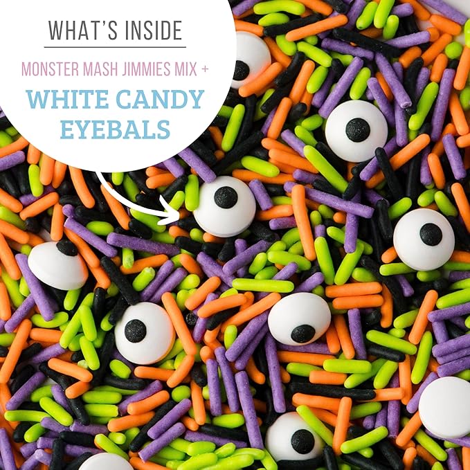 Sweets Indeed Halloween Cookie Cutters with Sprinkle Mix & Candy Eyeballs ??2 oz Sprinkles + 3 Food-Safe Cookie Cutters (Pumpkin, Ghost, Bat) | Halloween Baking & Decorating Kit