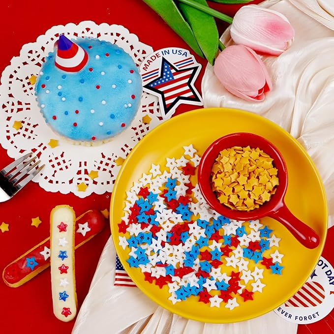 4th of July, Patriotic Sprinkles for Cake Decorating, Red White Blue Sprinkles, 110g/3.88oz, Cupcake Decoration, Cupcake Toppings, Ice Cream(Red/White/Blue)