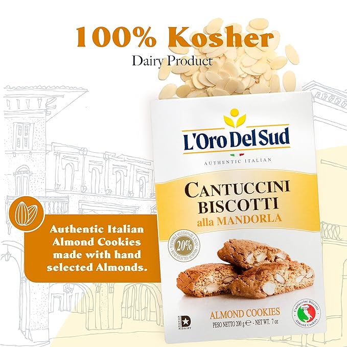 L'Oro Del Sud Traditional Almond Biscotti, Cantuccini d'Abruzzo, Italian Cookies Madewith Real Quality Ingredients, 200 G, 7 oz