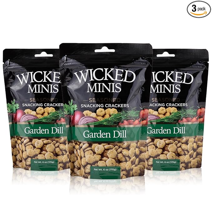 Wicked Minis Soup & Oyster Crackers - Saltine & Salted Flavored Mini Puffed Soup, Savory Snacking Mix, Seasoned Croutons Salad Toppers, Crackers for Chili 6oz (Garden Dill, Pack of 3)