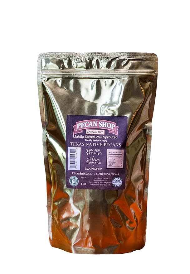 Pecan Shop Native Pecan Halves, Family Recipe Crispy, Soaked and Dried with Sea Salt, 1 Lb.
