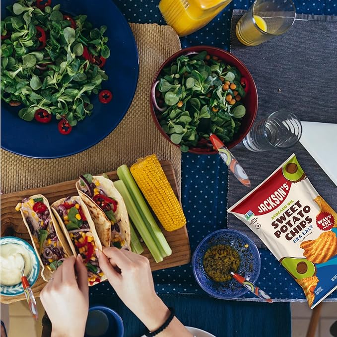 Jackson???Wavy Sweet Potato Kettle Chips - with Sea Salt made with Premium Avocado Oil (7oz, Pack of 6) - Allergen-friendly, Gluten Free, Peanut Free, Vegan, Paleo Friendly - Shark Tank Product