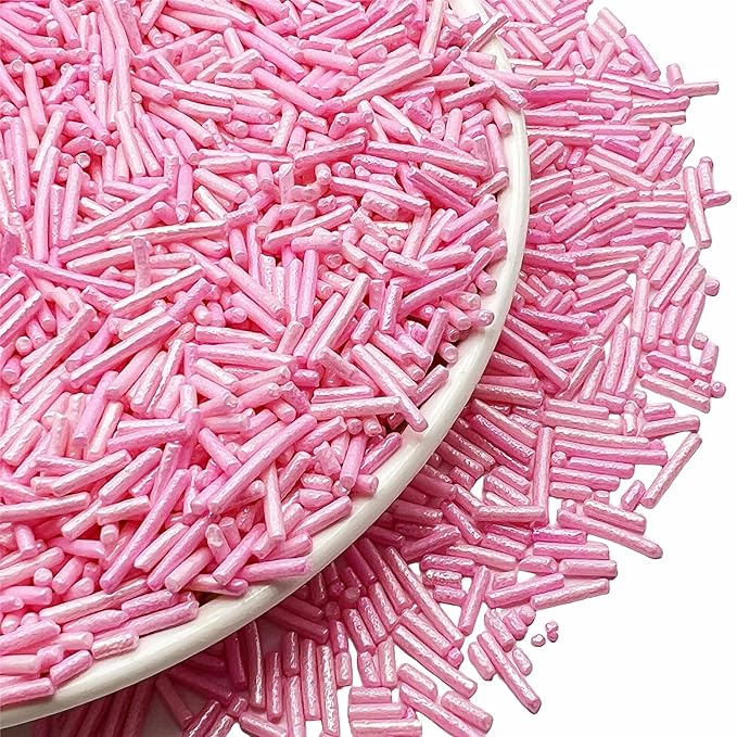 SE Si&Moos Baby Pink Jimmies Sprinkles Pink Sprinkles for Cake Decorating Edible Crunchy Jimmies for Topping Ice Cream, Cookies, Cakes, Cupcakes, Dessert Decorating 3 OZ