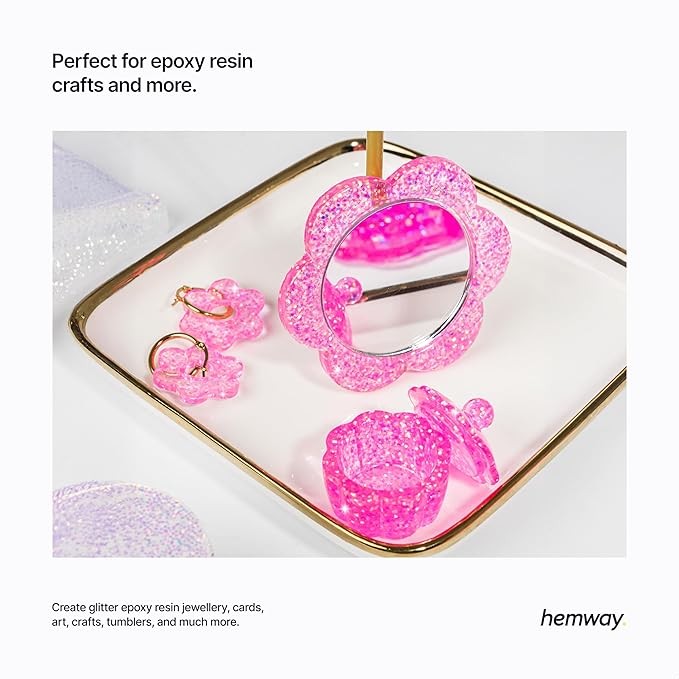 Hemway Premium Glitter Shaker - Baby Pink Iridescent | 130g Fine Metallic Flake Sequins for Resin & Epoxy Crafts | Craft Supplies for Tumblers, Festival, Art