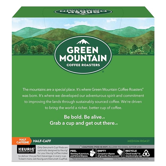 Green Mountain Coffee Roasters Half Caff, Single-Serve Keurig K-Cup Pods, Medium Roast Coffee Pods, 32 Count