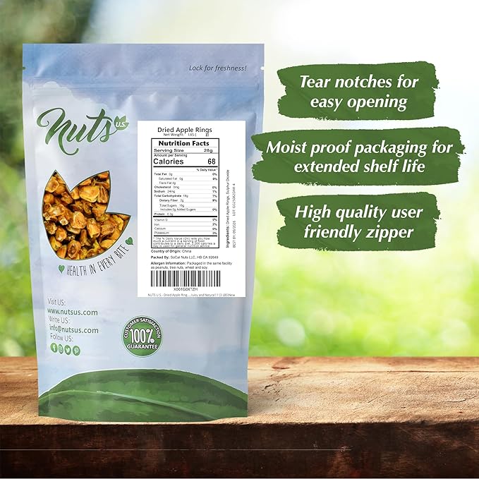 NUTS U.S. - Dried Apple Rings | No Added Sugar | No Artificial Color | Chewy Texture | NON-GMO | Juicy and Natural | Packed in a Resealable Bag!!! (3 LBS)